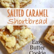 Salted Caramel Shortbread - this easy recipe makes a big batch of buttery, salted-caramel bar cookies perfect for Christmas or everyday.