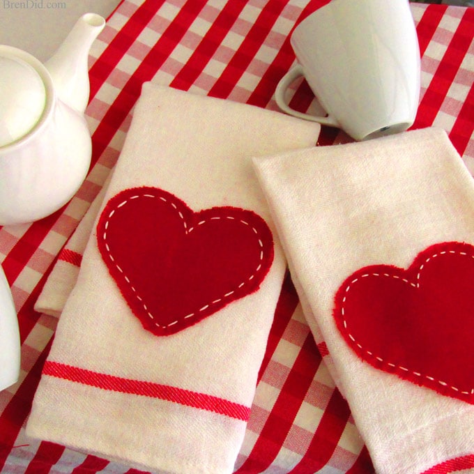 Valentine's towel flour sack towel dish towel Love One Another tree of hearts tea towel machine embroidery Valentine's Day gift