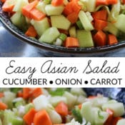 Combine traditional American cucumber salad with Asian rice vinegar and you have the most delicious Easy Asian Cucumber Salad recipe. It works as an accent relish to grilled flank steak or tilapia, it is equally satisfying as a side dish, and is always a hit at a summer picnic.