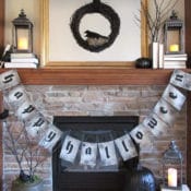 Happy Halloween Burlap Banner in black and white inspired by Pottery Barn – This easy burlap banner with free printable pattern is an easy Halloween DIY that will compliment your Halloween decorations. Get the full tutorial at BrenDid.com. #Halloween #decor #DIY #Knockoff #banner #garland