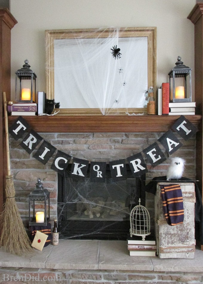 Our Harry Potter Halloween Decorations - Mantle Decor DIY