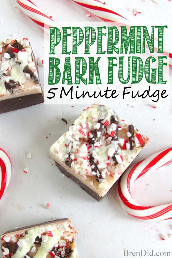 Love fudge? You must try this 5-Minute Peppermint Bark Easy Chocolate Fudge! It combines layers of smooth chocolate fudge and cool creamy peppermint to create the perfect holiday treat. Perfect for gifts and cookie exchanges. BrenDid.com