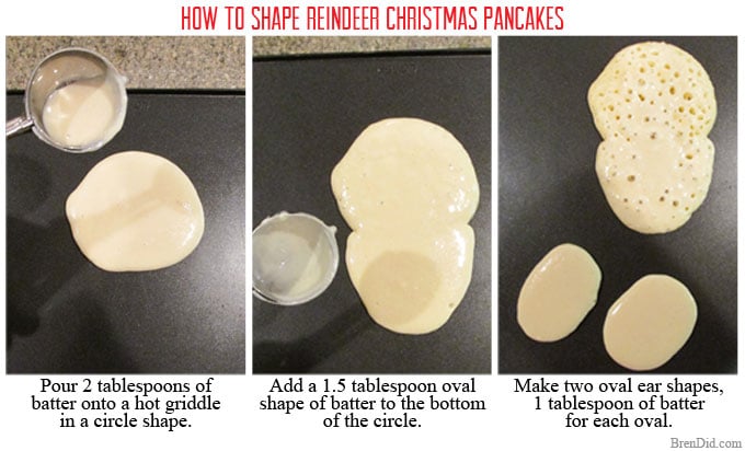 Simple Breakfast Recipe: Reindeer Christmas Pancakes - This simple breakfast recipe for Reindeer Christmas pancakes is easy to make and looks adorable! Imagine all of Santa’s elves lining up for a delicious breakfast of fluffy reindeer pancakes before they head out for a tough day at the toy factory. The batter is made with Greek yogurt and honey, making them healthy but still sweet enough to eat with or without syrup.