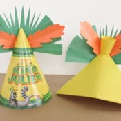 Party hat and paper folded hat.