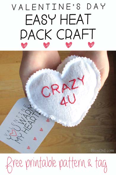 Easy Valentine's Day Craft: Conversation Heart Microwave Homemade Heating Pad - These easy to make heating pads are filled with whole grain rice or kosher salt. They can be heated by placing them in the microwaveor placed in the freezer to use as cool packs. They are all natural, reusable and much healthier than using a chemical filled self warming heat or cold pack.