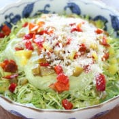 This Brussels sprouts recipe sounds delicious! Tasty shredded Brussels Sprouts salad recipe inspired by RPM Italian in Chicago pares fresh Brussels sprouts with Italian peppers and parmesan cheese in a creamy avocado dressing. It’s a delicious way to enjoy Brussels sprouts. Restaurant starter salad taste at home! Creamy Shredded Brussels Sprouts Side Salad