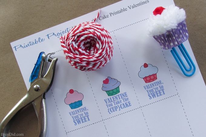 Cupcake Bookmark Craft and Free Printable Valentine Cards from BrenDid -Learn to make pom poms into cute cupcake bookmarks. Easy kids’ craft for Valentine's Day gifts and cards.