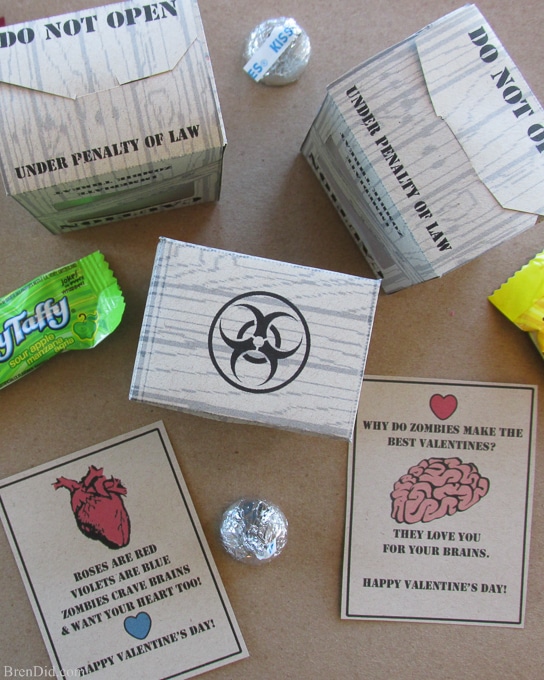 Valentine Zombie Apocalypse Craft and Free Printable Valentine Cards will help you celebrate your love of all things zombie. Get the tutorial and free printable at BrenDid.com. These would make great zombie party favors.