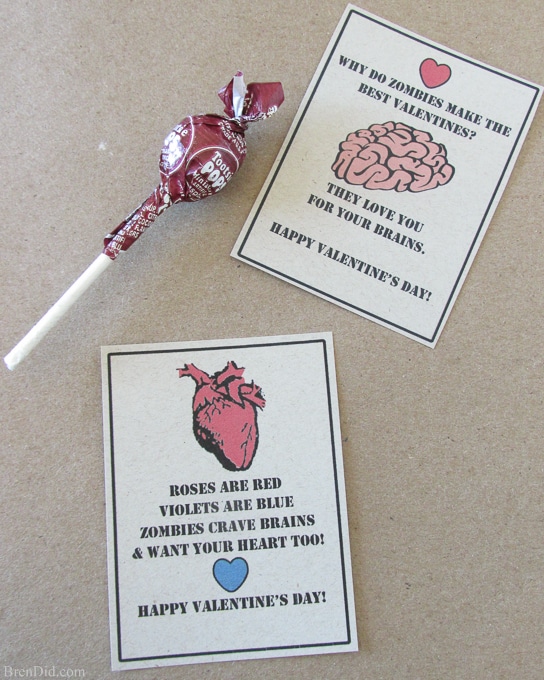 Valentine Zombie Apocalypse Craft and Free Printable Valentine Cards will help you celebrate your love of all things zombie. Get the tutorial and free printable at BrenDid.com. These would make great zombie party favors.
