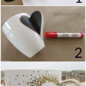 DIY Craft Project: Sharpie Mug Tutorial - Custom heart handle mugs that require no artistic ability or transfers! If you can trace and make dots you can make these mugs! Learn the easy hack! Uses oil based Sharpie paint pens that are baked on.