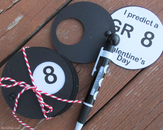 All signs point to a great Valentine’s day with these free Magic 8 ball free printable Valentines Cards. It’s a quick and easy Valentine craft. You need black and white cardstock, a printer and some black brads.
