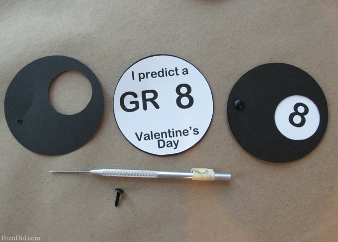 All signs point to a great Valentine’s day with these free Magic 8 ball free printable Valentines Cards. It’s a quick and easy Valentine craft. You need black and white cardstock, a printer and some black brads.