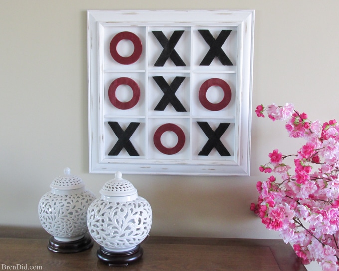 Challenge your loved ones to a rousing game of tic-tac-toe this Valentine’s day on this Pottery Barn Inspired Tic Tac Toe Wall Art. It’s a double duty piece that serves as an adorable piece of décor and a magnetic tic tac toe board for 67% off retail price from BrenDid.com