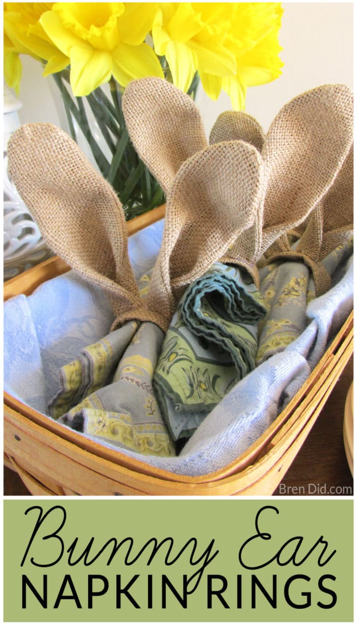 DIY Bunny Ears Napkin Rings - Easy burlap bunny ear napkin rings to add a cute Easter touch to your table! Complete the set with easy bunny tail napkin rings. The easy Easter napkin rings give you Pottery Barn style at a fraction of the price. 