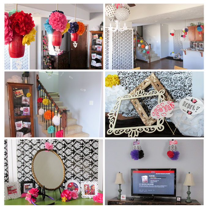 ever after high party decorations with pom pom flowers