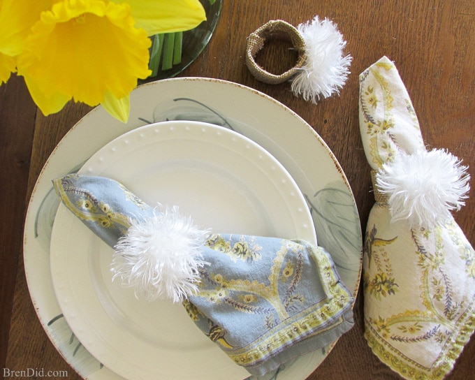 Theses adorable PB Inspired Easter Bunny Napkin Rings add character to any table this spring. They are made of burlap, cardboard and only cost $0.40 each to make. I hope you trying making this easy Easter DIY project and add some whimsy to your Easter décor.