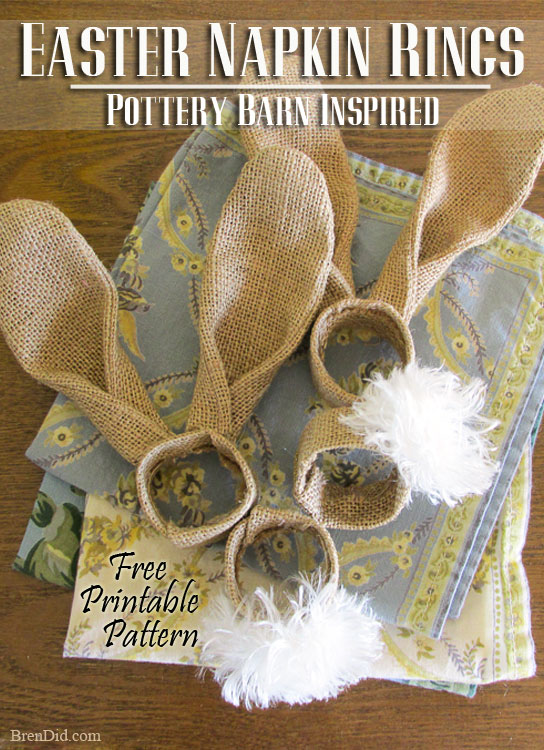 Theses adorable PB Inspired Easter Bunny Napkin Rings add character to any table this spring. They are made of burlap, cardboard and only cost $0.40 each to make. I hope you trying making this easy Easter DIY project and add some whimsy to your Easter décor.