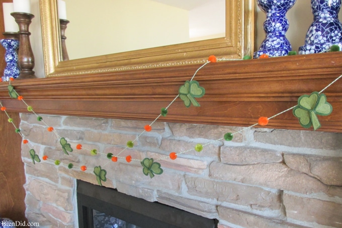 Are you a St. Patrick’s Day lover? Make a fun and easy St. Patrick’s Day Shamrock garland using felt, bakers twine and premade pom poms.