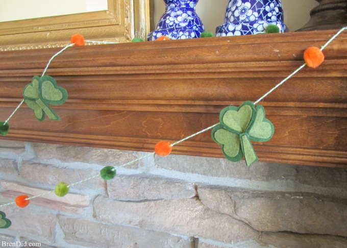 Are you a St. Patrick’s Day lover? Make a fun and easy St. Patrick’s Day Shamrock garland using felt, bakers twine and premade pom poms.