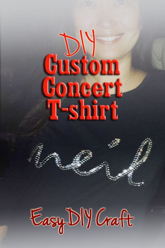 Custom Concert t-shirts are easy to make with sequin sewing trim, fabric glue and a tshirt. Make this easy DIY for your favorite musical artist or next event.