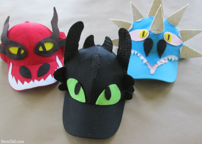 Toothless, Hookfang and Stormyfly hats are ready to fly in for your next family movie night, How to Train Your Dragon party or afternoon craft. This easy craft uses baseball caps and felt to make adorable dragon hats that will thrill and delight any How to Train Your Dragon fan. The hats are fun to make and easy enough for kids to help!