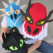 Toothless, Hookfang and Stormyfly hats are ready to fly in for your next family movie night, How to Train Your Dragon party or afternoon craft. This easy craft uses baseball caps and felt to make adorable dragon hats that will thrill and delight any How to Train Your Dragon fan. The hats are fun to make and easy enough for kids to help!