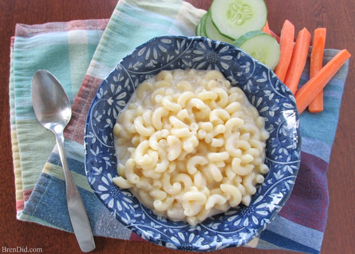 Easy Homemade Mac and Cheese for One served with vegetables