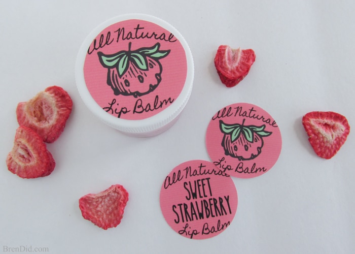 DIY Sweet Strawberry Lip Balm recipe uses simple, all-natural ingredients including real strawberries to make a lightly tinted and flavored lip gloss. Free printable label. Must try! 