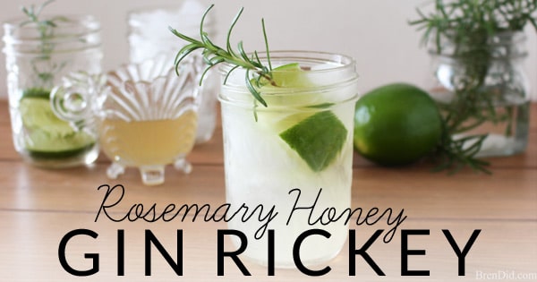 The Gin Rickey is a vintage 1920’s cocktail made from a refreshing mix of fresh lime juice, sparkling water and gin. This Gin Rickey is updated with easy Rosemary Honey simple syrup. Fresh rosemary is steeped in hot water and blended with honey to lightly sweeten the drink.