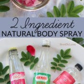 Two Ingredient Natural Body Spray - Making all natural body spray takes only two ingredients and costs less than $2! This body mist can be used as a moisturizing body spray, as a scrunch spray to refresh curls or style beach waves, as a facial mist to set makeup, as a skin toner, as after sun spray, and as a body and hair perfume.