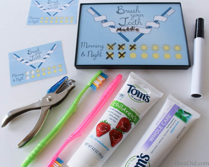 Get your kids to be tooth care experts with this free printable tooth brushing chart and tooth brushing punch card. Use a frame to make the chart a dry erase board! 