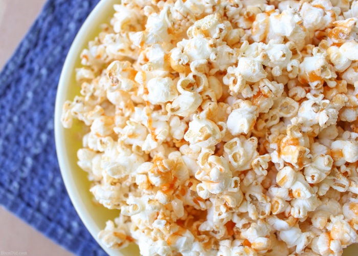 Sriracha Honey Caramel Popcorn is an easy to make sweet and spicy snack that will take your snack break up a notch. It is a pleasing mixture of spicy with sweet that brings out the best of both flavors.