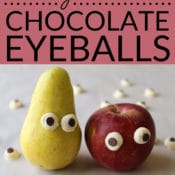 Easy Edible Chocolate Eyeballs - Delightful & tasty edible candy eyeballs made with white chocolate, mini chocolate chips and Cheerios dress up and treat.