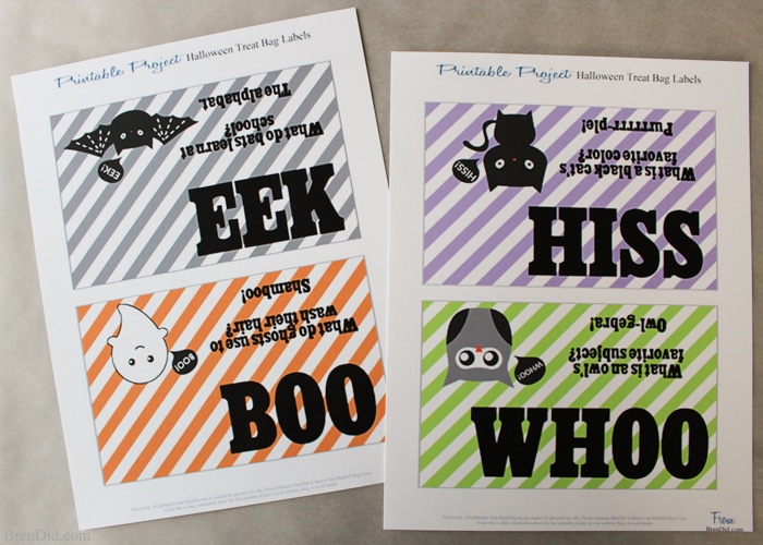 Free printable Halloween goodie bag toppers can be used for parties, treat bags, or fun school lunches. They feature cute little Halloween creatures and fun Halloween jokes. 