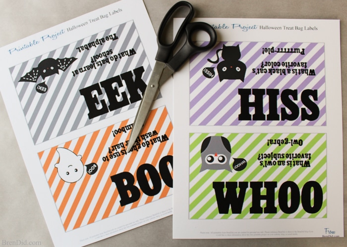 Free printable Halloween goodie bag toppers can be used for parties, treat bags, or fun school lunches. They feature cute little Halloween creatures and fun Halloween jokes. 