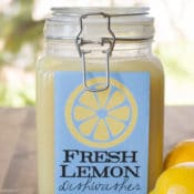 Fresh Lemon Homemade Dishwasher Detergent uses real lemons, salt and vinegar to make liquid dishwasher detergent. Learn more about this DIY recipe and its effectiveness.
