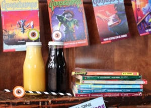 Do your kids love Goosebumps books? Host a family fun night featuring Goosebumps Movies or hold a Goosebumps party with this easy Goosebumps banner and creepy smoothie recipe. Kids parties, DIY, R.L. Stein