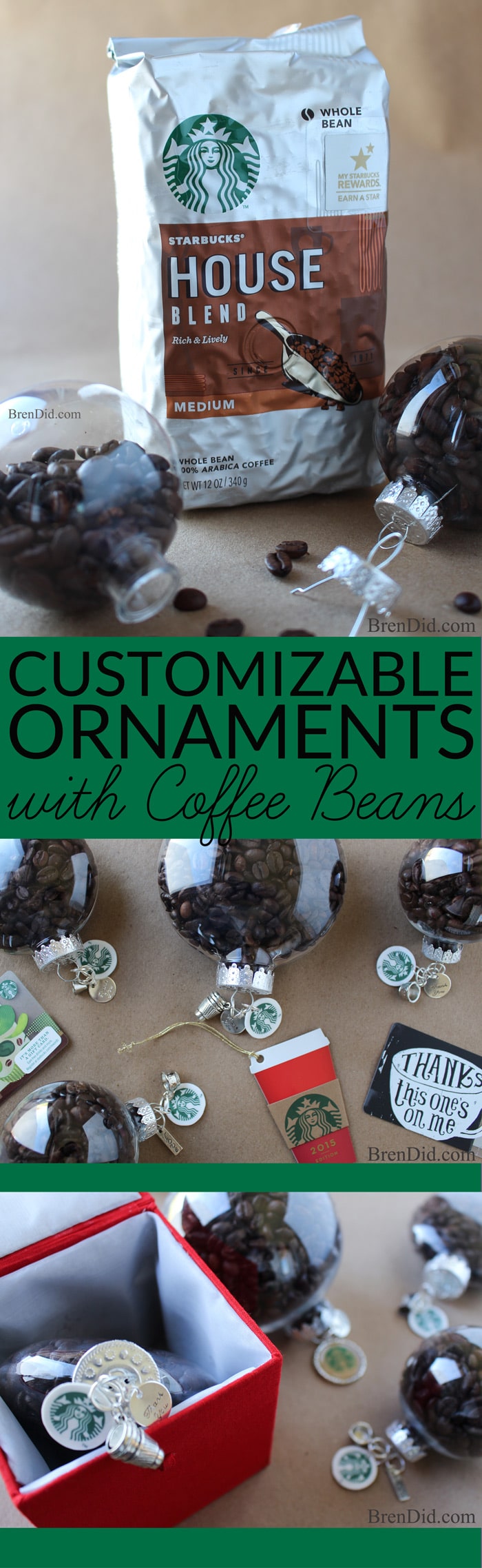 Create the perfect customizable ornament for all the coffee lovers on your gift list with this holiday craft idea, This tutorial for easy coffee bean ornaments is an easy and affordable way to make the season merrier!