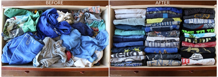 Make your own cardboard t-shirt folder and learn the best way to fold a t-shirt so your drawers can hold more clothes and you can easily find your favorite tee. Great for kids to help with laundry.