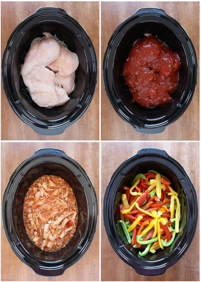 Healthy Slow Cooker Chicken Fajitas, My new go to recipe for fajitas! Slow Cooker Chicken Fajitas - A quick, no-fuss way to make this healthy Mexican food favorite. These are easiest chicken fajitas you will ever make and they taste AMAZING! Great Chicken Fajita taste → onions, red, yellow and green peppers, perfectly seasoned chicken breast –→ made in one pan with no precooking. Simple yummy crock pot recipe!