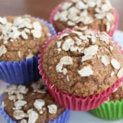 Looking for a healthy muffin recipe? This easy Apple Cinnamon Muffin recipe contains no sugar, is flour free, and has no butter or oil. It is sweetened with dates and tastes amazing! Your family will enjoy the muffins and you will enjoy serving a healthy breakfast treat.