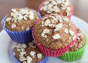 Looking for a healthy muffin recipe? This easy Apple Cinnamon Muffin recipe contains no sugar, is flour free, and has no butter or oil. It is sweetened with dates and tastes amazing! Your family will enjoy the muffins and you will enjoy serving a healthy breakfast treat.