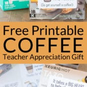 The end of school year is approaching! Tell your teacher thank you with this easy teacher appreciation gift and free printable gift tag featuring fun coffee sayings. Great idea for teacher appreciation week or end of year teacher gifts. DIY Teacher Gifts, Simple Teacher Appreciation Gift, Teacher Appreciation Gift Ideas.
