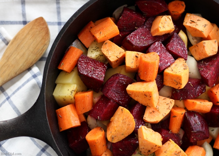 Easy Oven Roasted Root Vegetables are a healthy and delicious side dish. Easy and colorful vegetable side dish. Perfect for for any meal. Vegan, vegetarian, real food for Easter Thanksgiving, Christmas, and more!