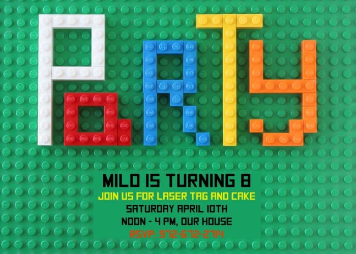 Looking for original or free Lego Birthday Party invitations? This step-by-step tutorial shows you how to make Lego Party Invitations. You can also download a free editable PDF version at BrenDid.com. Turn Legos into customs birthday party invitations. Boy Birthday Party Ideas, Lego Birthday, Lego Party, Lego Bricks, DIY Birthday invitations