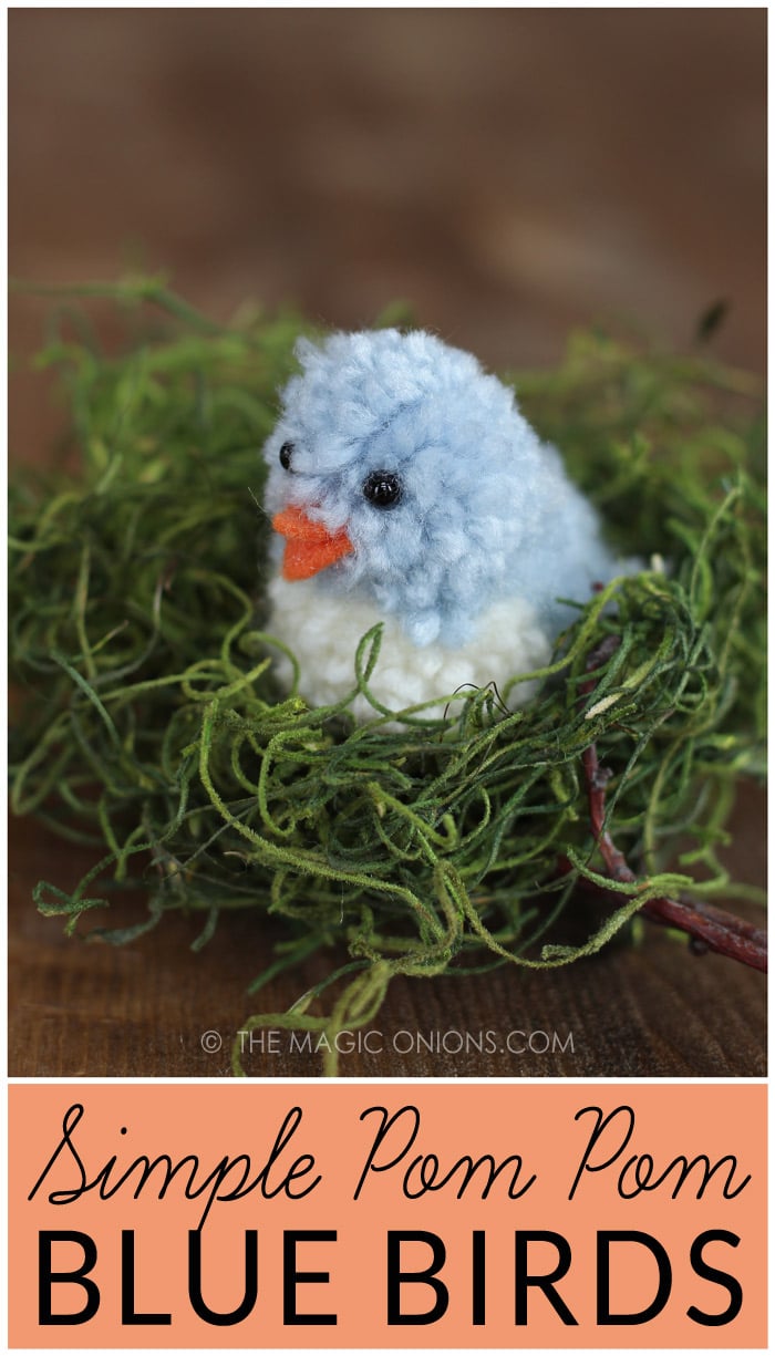 Simple Pom Pom Blue Birds – Learn how to make pom pom pets for Easter. This adorable blue bird tutorial is available at TheMagicOnions.com