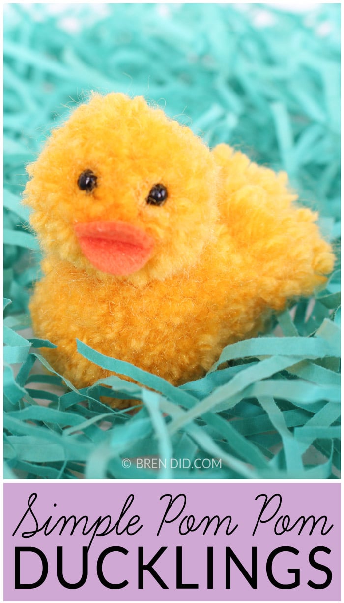 Simple Pom Pom Ducklings – Learn how to make pom pom pets for Easter. Simple craft using yarn and craft felt. This adorable duckling tutorial is available at BrenDid.com