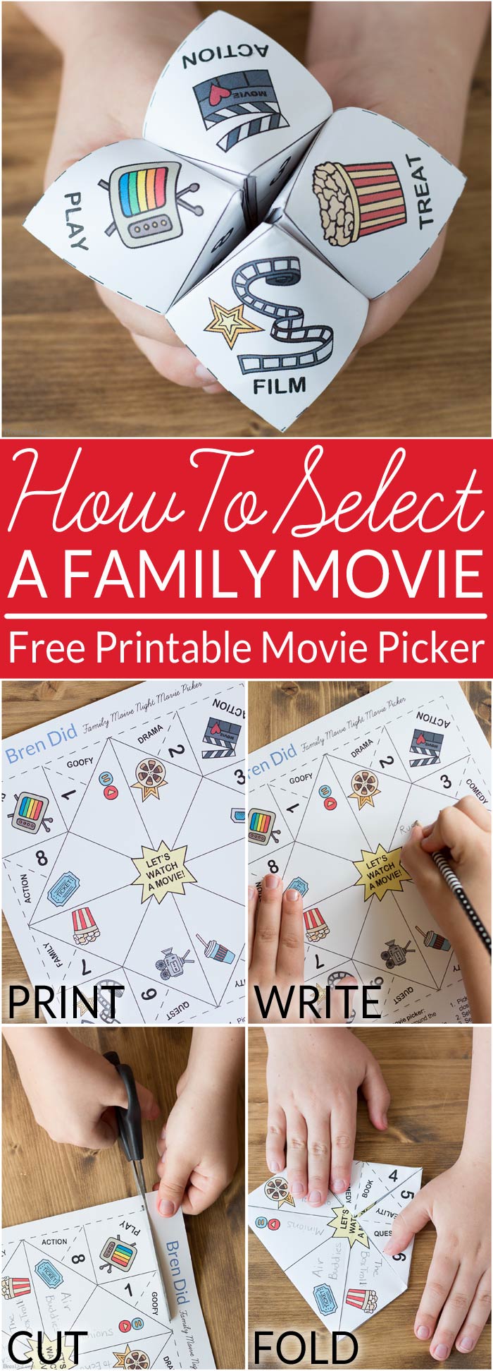 How to Select a Movie Your Family Will Love - Have you ever tried to select a movie to watch with assistance from children? This movie selector makes movie night a lot more fun. Print out the free movie selector, have each child add a few of their favorite movies, and then play a round to choose a movie for the night.