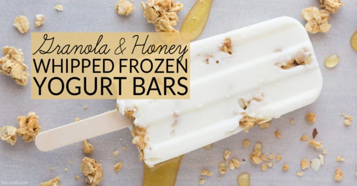 Healthy Frozen Yogurt Bars with Honey and Granola--Super simple to make + a perfect treat for hot summer days! These whipped yogurt bars have a bit of sweet honey and crunchy granola. Serve them for dessert, snacks, or even as breakfast popsicles!