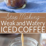 Are you an iced coffee fan? It’s the perfect summer pick-me-up. Learn how to make iced coffee that won’t get weak and watery as the ice melts with this easy recipe. Perfect iced coffee recipe!